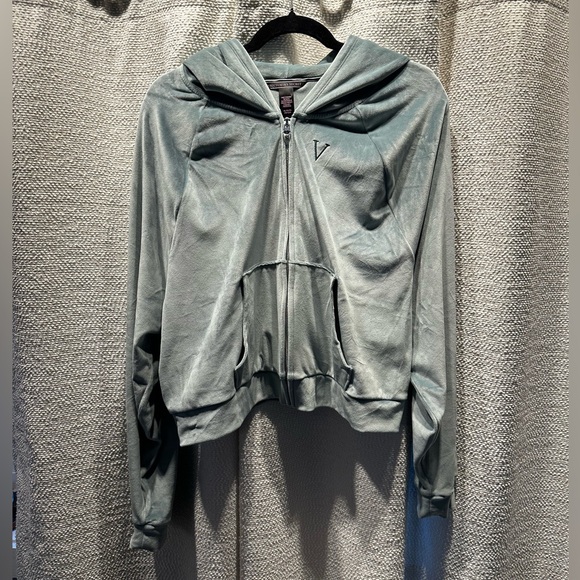 NWOT XL Victoria's Secret Velvet Velour Full Zip Hoodie Seafoam Aqua Green - Picture 4 of 7